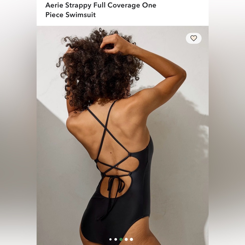 NWT LONG aerie Black Strappy Open-Back One-Piece Swimsuit
